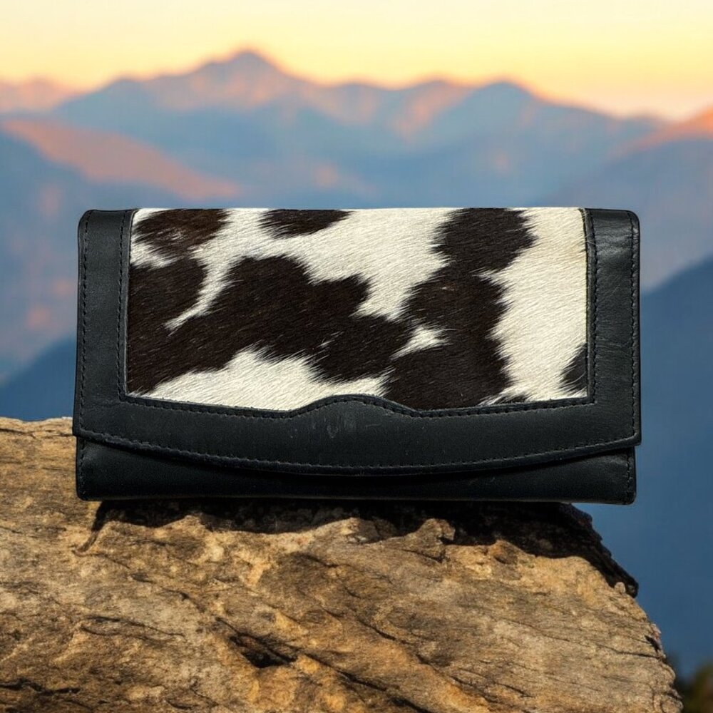 00% Real Cowhide Wallet Real Leather Hair ON Hide Western Ladies Purse Wallet